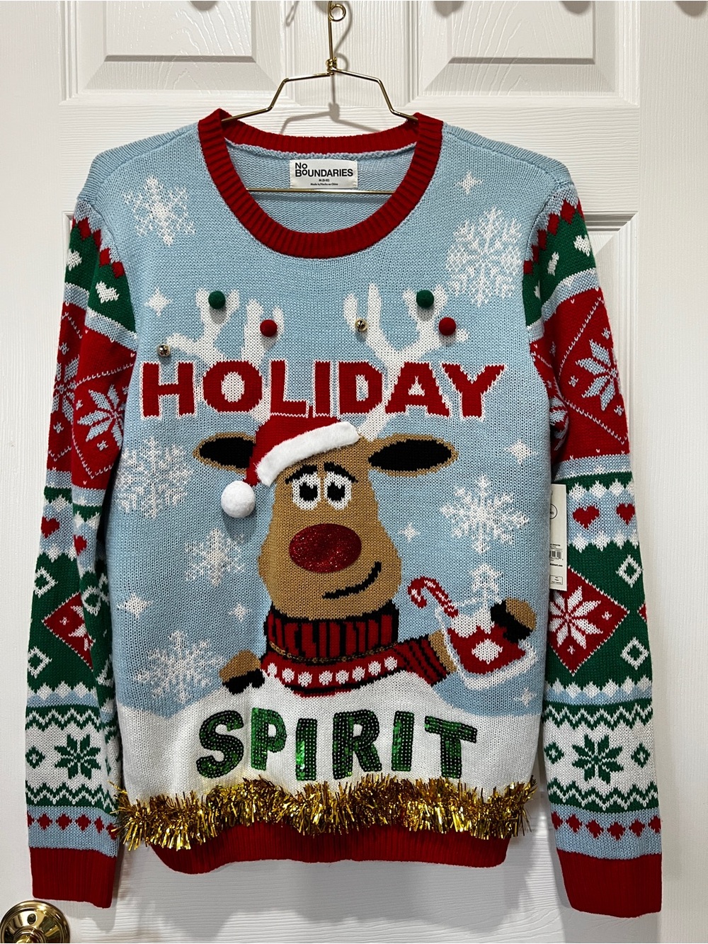 Ugly Sweater Size Medium Unisex Blue Red Christmas Holiday Crew Neck
